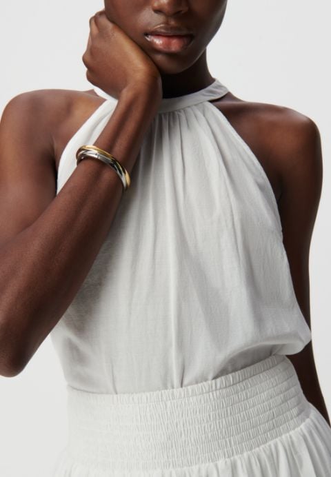 Top suelto bordado de encaje blanco Mujer